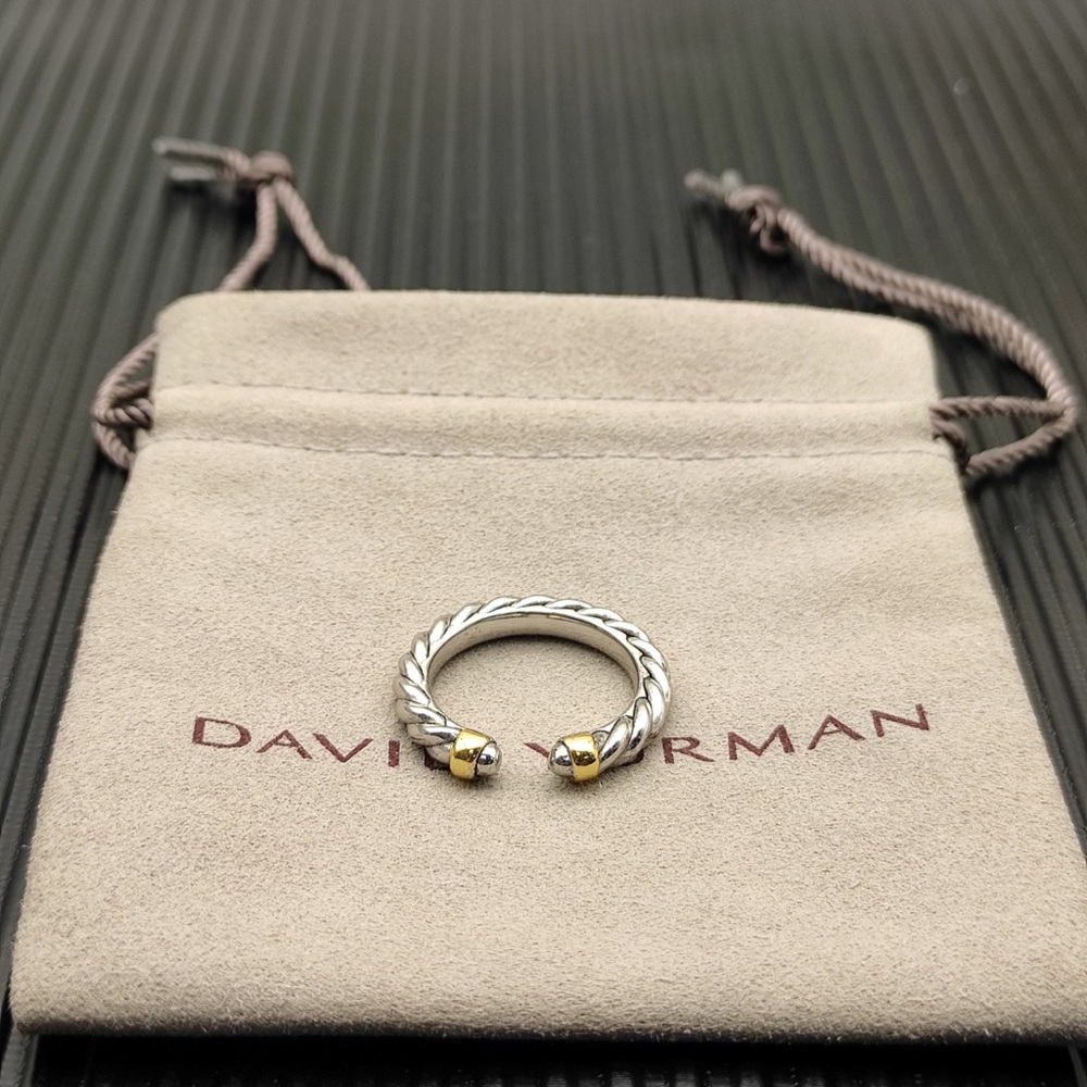 David Yurman Silver & Gold Cable Cuff Ring